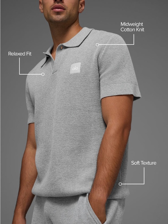 ALO Yoga Other - ALO Yoga Sports Club Sweater Knit Polo Athletic Heather Grey Mens Polo Gray